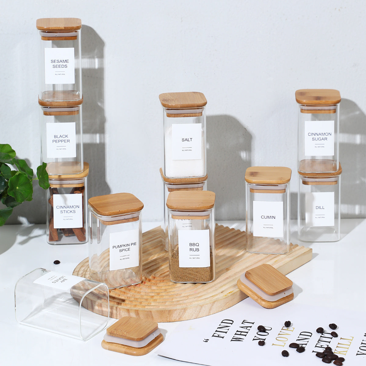 12 Pcs Square Spice Jars With 72 Stickers