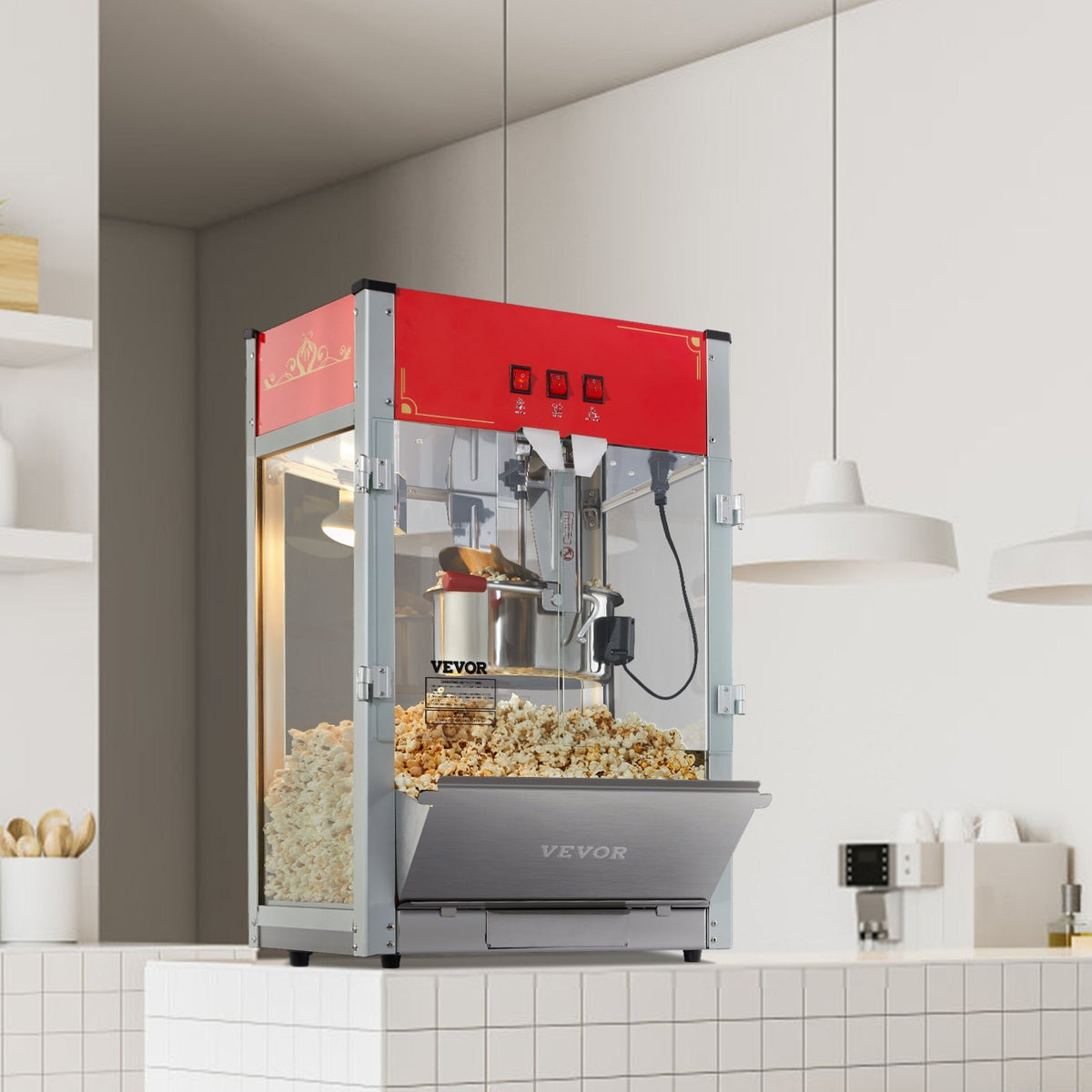 Popcorn Popper Machine 12 Oz Countertop Popcorn Maker 1440W 80 Cups Red