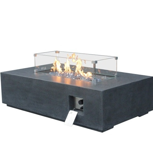 52 Inch Outdoor Concrete Propane Gas Rectangle Fire Pit Table In Dark Gray Color