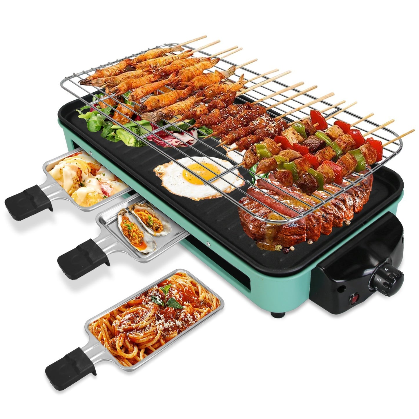 1Pc 2000W Electric Indoor Grill 2 In 1