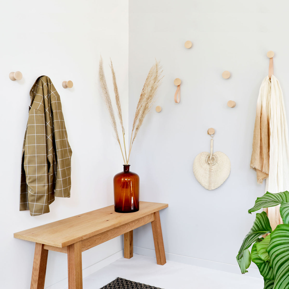 Round Beech Wood Coat Hook/Knob - Set of 4